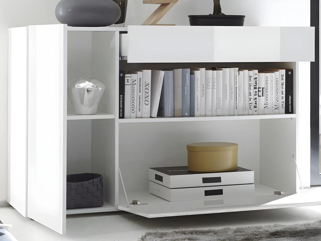 Buffet ALTAIR - 2 Portes & 1 Tiroir - Coloris : Blanc Laqué 6 Buffet ALTAIR - 2 Portes & 1 Tiroir - Coloris : Blanc Laqué – Image 6