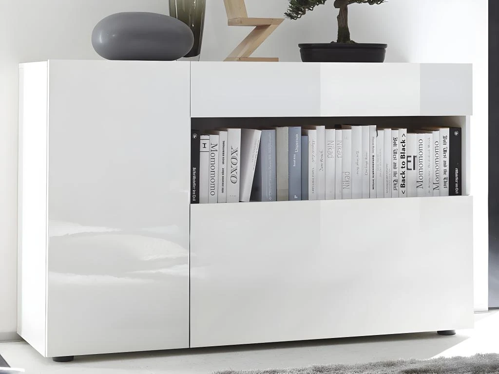 Buffet ALTAIR - 2 Portes & 1 Tiroir - Coloris : Blanc Laqué 5 Buffet ALTAIR - 2 Portes & 1 Tiroir - Coloris : Blanc Laqué – Image 5