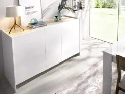 Buffet CHERIFA - 3 Portes - Coloris : Blanc & Chêne -Mobilier De Restaurant buffet 382259