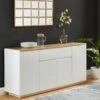 Buffet AMANI - 4 Portes & 1 Tiroir - MDF - Coloris: Blanc Laqué Et Chêne