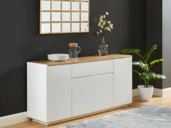Buffet AMANI - 4 Portes & 1 Tiroir - MDF - Coloris: Blanc Laqué Et Chêne