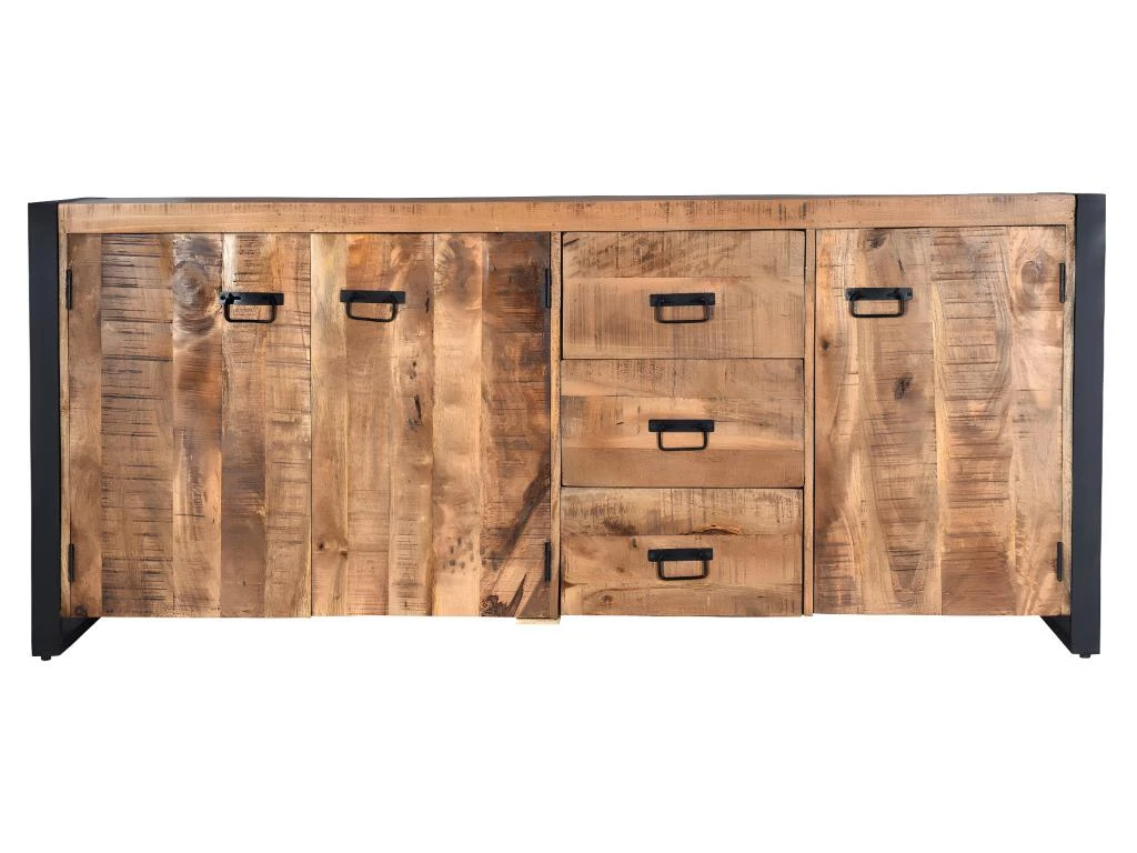 Buffet HARLEM - 3 Portes Et 3 Tiroirs - Bois De Manguier & Métal 3 Buffet HARLEM - 3 Portes Et 3 Tiroirs - Bois De Manguier & Métal – Image 3
