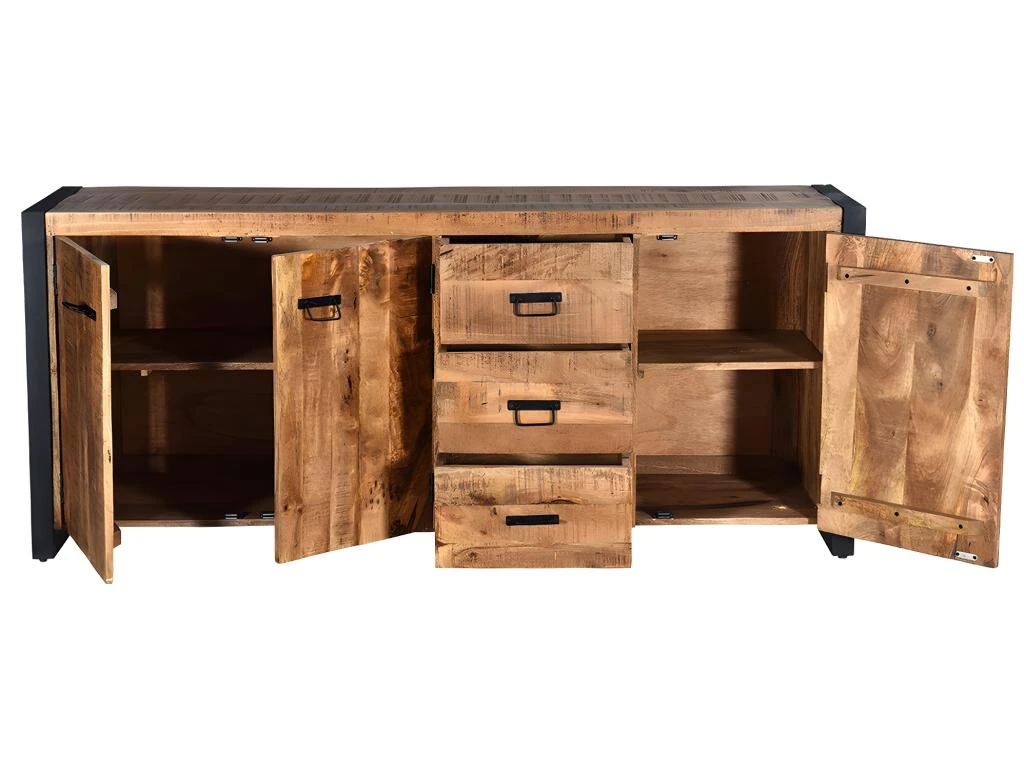 Buffet HARLEM - 3 Portes Et 3 Tiroirs - Bois De Manguier & Métal 6 Buffet HARLEM - 3 Portes Et 3 Tiroirs - Bois De Manguier & Métal – Image 6