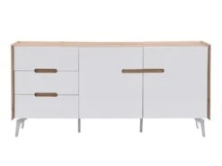 Buffet 2 Portes Et 3 Tiroirs - MDF Et Métal - Blanc Laqué Et Naturel - CAYANA -Mobilier De Restaurant buffet 3969071