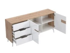 Buffet 2 Portes Et 3 Tiroirs - MDF Et Métal - Blanc Laqué Et Naturel - CAYANA -Mobilier De Restaurant buffet 3969109