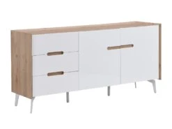 Buffet 2 Portes Et 3 Tiroirs - MDF Et Métal - Blanc Laqué Et Naturel - CAYANA -Mobilier De Restaurant buffet 3969117