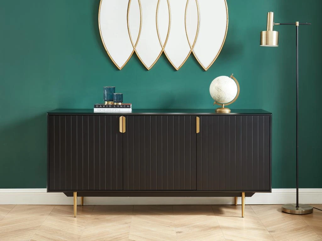 Buffet - 3 Portes - MDF Et Métal - Coloris : Noir Et Doré - LIKANA 10 Buffet - 3 Portes - MDF Et Métal - Coloris : Noir Et Doré - LIKANA – Image 10