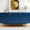 Buffet - 3 Portes - MDF Et Métal - Coloris : Bleu Et Doré - LIKANA