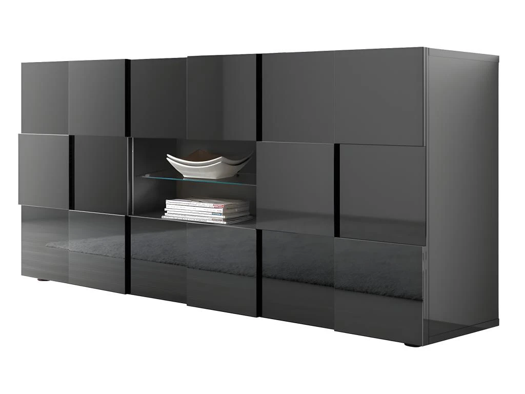 Buffet CALISTO - LEDs - 2 Portes & 2 Tiroirs - Anthracite Laqué 7 Buffet CALISTO - LEDs - 2 Portes & 2 Tiroirs - Anthracite Laqué – Image 7