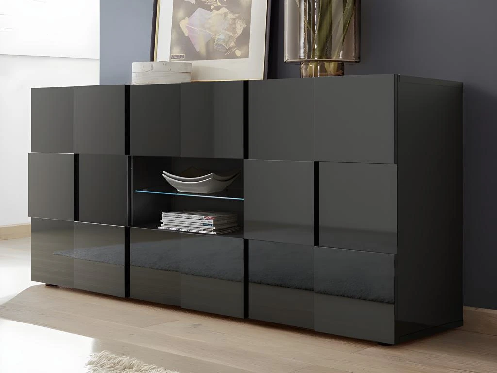 Buffet CALISTO - LEDs - 2 Portes & 2 Tiroirs - Anthracite Laqué 2 Buffet CALISTO - LEDs - 2 Portes & 2 Tiroirs - Anthracite Laqué – Image 2