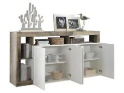Buffet SEFRO - 4 Portes Et 4 Niches - Blanc Laqué Et Chêne -Mobilier De Restaurant buffet 437177
