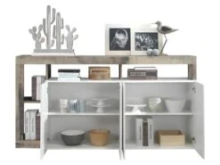 Buffet SEFRO - 4 Portes Et 4 Niches - Blanc Laqué Et Chêne -Mobilier De Restaurant buffet 437183