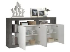 Buffet SEFRO - 4 Portes Et 4 Niches - Blanc Laqué Et Béton -Mobilier De Restaurant buffet 437187