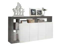 Buffet SEFRO - 4 Portes Et 4 Niches - Blanc Laqué Et Béton -Mobilier De Restaurant buffet 437189