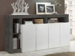 Buffet SEFRO - 4 Portes Et 4 Niches - Blanc Laqué Et Béton -Mobilier De Restaurant buffet 437195