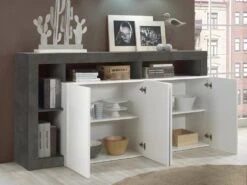 Buffet SEFRO - 4 Portes Et 4 Niches - Blanc Laqué Et Béton -Mobilier De Restaurant buffet 437203