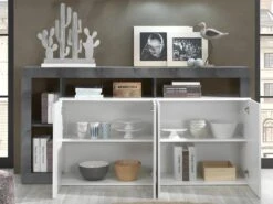 Buffet SEFRO - 4 Portes Et 4 Niches - Blanc Laqué Et Béton -Mobilier De Restaurant buffet 437205