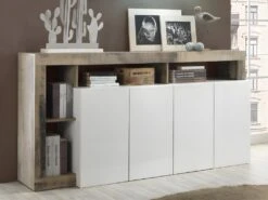 Buffet SEFRO - 4 Portes Et 4 Niches - Blanc Laqué Et Chêne -Mobilier De Restaurant buffet 437263