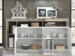 Buffet SEFRO - 4 Portes Et 4 Niches - Blanc Laqué Et Chêne -Mobilier De Restaurant buffet 437265