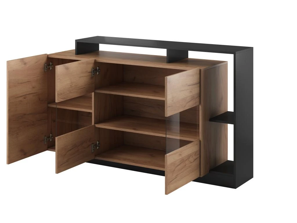 Buffet 3 Portes Et 3 Niches - Avec LEDs - Coloris : Naturel Et Anthracite - IDESIA 4 Buffet 3 Portes Et 3 Niches - Avec LEDs - Coloris : Naturel Et Anthracite - IDESIA – Image 4