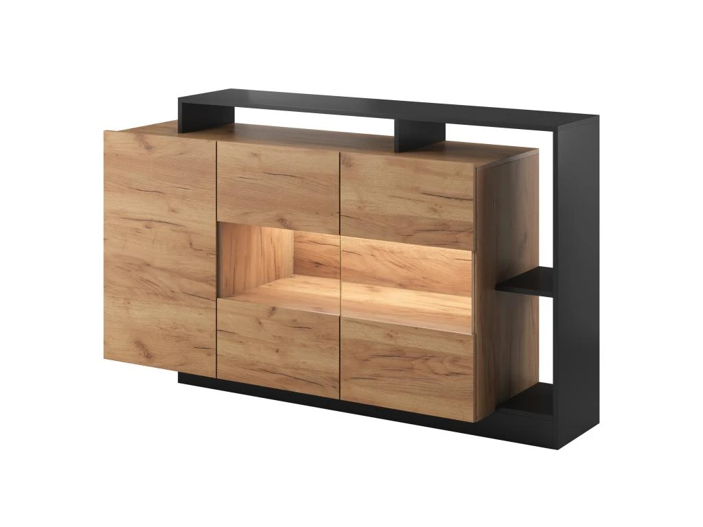 Buffet 3 Portes Et 3 Niches - Avec LEDs - Coloris : Naturel Et Anthracite - IDESIA 3 Buffet 3 Portes Et 3 Niches - Avec LEDs - Coloris : Naturel Et Anthracite - IDESIA – Image 3