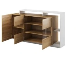 Buffet 3 Portes Et 3 Niches - Avec LEDs - Coloris : Naturel Et Blanc - IDESIA -Mobilier De Restaurant buffet 4417641