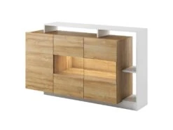 Buffet 3 Portes Et 3 Niches - Avec LEDs - Coloris : Naturel Et Blanc - IDESIA -Mobilier De Restaurant buffet 4417643