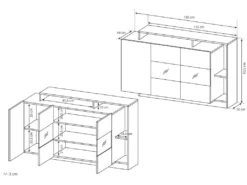 Buffet 3 Portes Et 3 Niches - Avec LEDs - Coloris : Naturel Et Blanc - IDESIA -Mobilier De Restaurant buffet 4429341