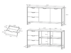 Buffet LAONILE - 2 Portes Et 3 Tiroirs - Noyer Et Anthracite -Mobilier De Restaurant buffet 476035
