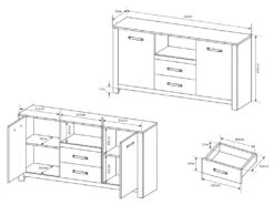 Buffet SABONI - 2 Portes, 2 Tiroirs Et 1 Niche - Noyer Et Anthracite -Mobilier De Restaurant buffet 483317