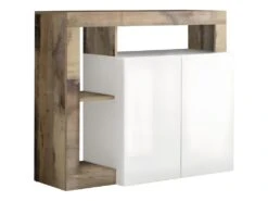 Buffet SEFRO - 2 Portes Et 3 Niches - Blanc Laqué Et Chêne -Mobilier De Restaurant buffet 487565