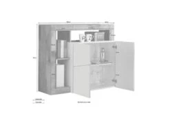 Buffet SEFRO - 2 Portes Et 3 Niches - Blanc Laqué Et Béton -Mobilier De Restaurant buffet 487579