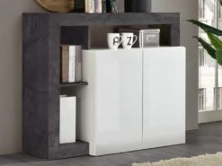 Buffet SEFRO - 2 Portes Et 3 Niches - Blanc Laqué Et Béton -Mobilier De Restaurant buffet 487585