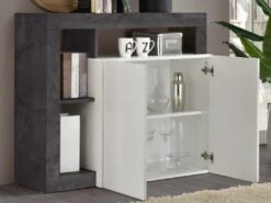 Buffet SEFRO - 2 Portes Et 3 Niches - Blanc Laqué Et Béton -Mobilier De Restaurant buffet 487587