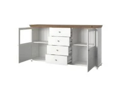 Buffet 180cm Avec LED Intégrées Collection ASSIA. Coloris Frêne Blanc Et Chêne. 2 Portes Et 4 Tiroirs. -Mobilier De Restaurant buffet 8932813