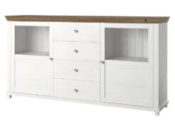 Buffet 180cm Avec LED Intégrées Collection ASSIA. Coloris Frêne Blanc Et Chêne. 2 Portes Et 4 Tiroirs. -Mobilier De Restaurant buffet 8932815