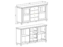 Buffet 180cm Avec LED Intégrées Collection ASSIA. Coloris Frêne Blanc Et Chêne. 2 Portes Et 4 Tiroirs. -Mobilier De Restaurant buffet 8932817