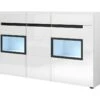 Buffet Partiellement Vitré Avec éclairage LED 160x92. Collection LUCIA. Coloris Blanc Brillant