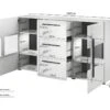 Buffet 180cm Collection BREDA Deux Portes Partiellement Vitrées Et Trois Tiroirs. Coloris Blanc.