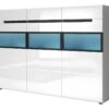 Buffet XL Design Avec éclairage LED 180x130. Collection LUCIA. Coloris Blanc Brillant