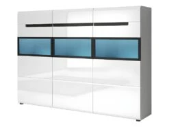 Buffet XL Design Avec éclairage LED 180x130. Collection LUCIA. Coloris Blanc Brillant