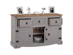 Buffet RAMON Commode Bahut Vaisselier En Pin Massif Gris Et Brun Avec 3 Tiroirs 3 Portes, Meuble De Rangement Style Mexicain En Bois 8 Buffet RAMON Commode Bahut Vaisselier En Pin Massif Gris Et Brun Avec 3 Tiroirs 3 Portes, Meuble De Rangement Style Mexicain En Bois -Mobilier De Restaurant buffet 8932989