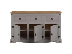 Buffet RAMON Commode Bahut Vaisselier En Pin Massif Gris Et Brun Avec 3 Tiroirs 3 Portes, Meuble De Rangement Style Mexicain En Bois 9 Buffet RAMON Commode Bahut Vaisselier En Pin Massif Gris Et Brun Avec 3 Tiroirs 3 Portes, Meuble De Rangement Style Mexicain En Bois -Mobilier De Restaurant buffet 8932991