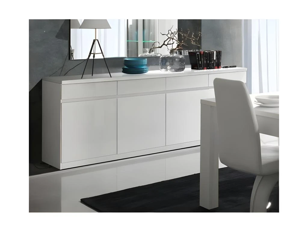 Buffet, Bahut, Enfilade FABIO. 4 Portes Et 4 Tiroirs. Coloris Blanc Brillant High Gloss. Meuble Design Et Contemporain 1 Buffet, Bahut, Enfilade FABIO. 4 Portes Et 4 Tiroirs. Coloris Blanc Brillant High Gloss. Meuble Design Et Contemporain