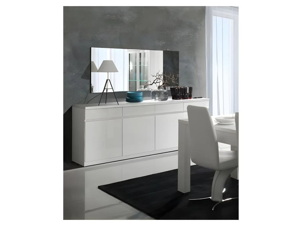 Buffet, Bahut, Enfilade FABIO. 4 Portes Et 4 Tiroirs. Coloris Blanc Brillant High Gloss. Meuble Design Et Contemporain 2 Buffet, Bahut, Enfilade FABIO. 4 Portes Et 4 Tiroirs. Coloris Blanc Brillant High Gloss. Meuble Design Et Contemporain – Image 2
