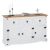 Buffet CAMPO Commode Bahut Vaisselier En Pin Massif Blanc Et Brun Avec 3 Tiroirs 3 Portes Meuble De Rangement Style Mexicain En Bois