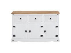 Buffet CAMPO Commode Bahut Vaisselier En Pin Massif Blanc Et Brun Avec 3 Tiroirs 3 Portes Meuble De Rangement Style Mexicain En Bois -Mobilier De Restaurant buffet 8933177