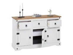 Buffet CAMPO Commode Bahut Vaisselier En Pin Massif Blanc Et Brun Avec 3 Tiroirs 3 Portes Meuble De Rangement Style Mexicain En Bois -Mobilier De Restaurant buffet 8933179