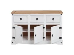 Buffet CAMPO Commode Bahut Vaisselier En Pin Massif Blanc Et Brun Avec 3 Tiroirs 3 Portes Meuble De Rangement Style Mexicain En Bois -Mobilier De Restaurant buffet 8933181
