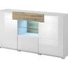 Buffet 160cm Collection OHIO. Coloris Blanc Et Chêne. LED Incluses